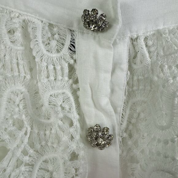 Moeva Flavy White Lace Cover-Up Maxi Skirt Large Crystal Rhinestone Snap Button - Picture 5 of 16